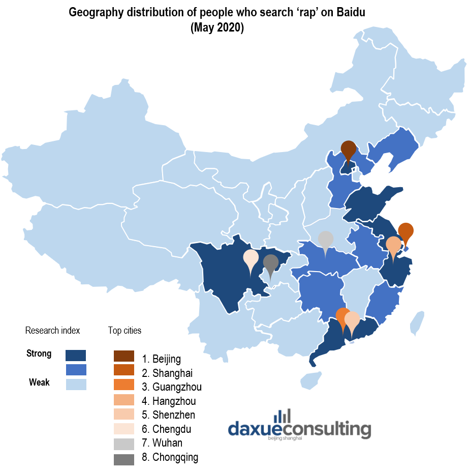 Geographical distribution of rap fans in China